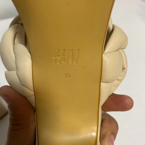 H&M Beige Braided Double Strap Women's Heeled Mules Size 39 - Picture 6 of 8